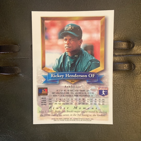 Topps Finest Refractor Rickey Henderson #223 HOF Oakland Athletics - Picture 2 of 2